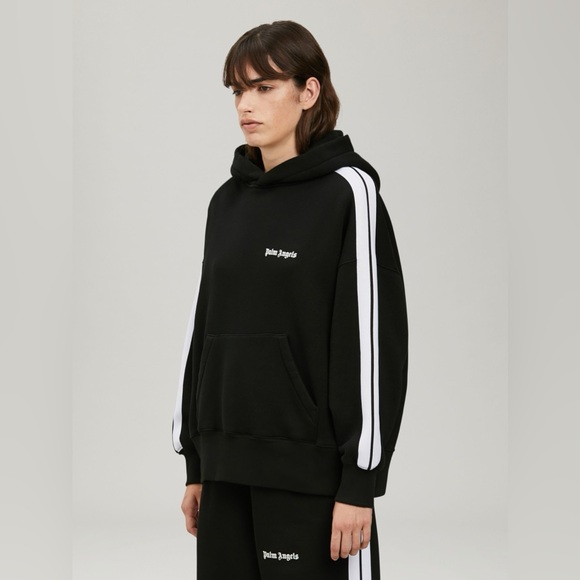 NWT Women’s Size Small Palm Angels Track Hoodie 100% Cotton In Black & White - Picture 8 of 17